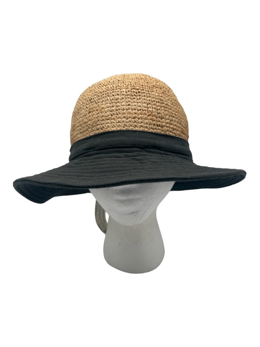 Flora Bella Black & Beige Straw Woven Brim Bow Detail Sun Hat Hat Black & Beige / One Size