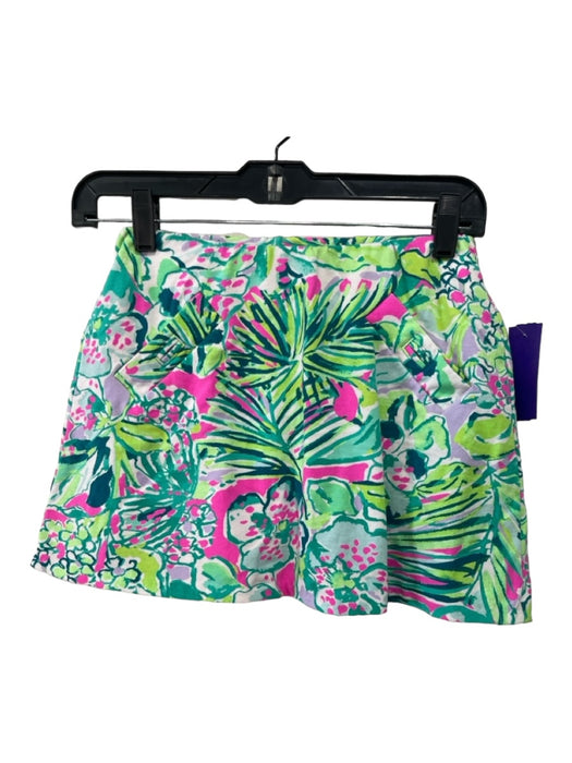 Lilly Pulitzer Size XXS Green & Pink Cotton Blend Elastic Waist Pockets Skort Green & Pink / XXS