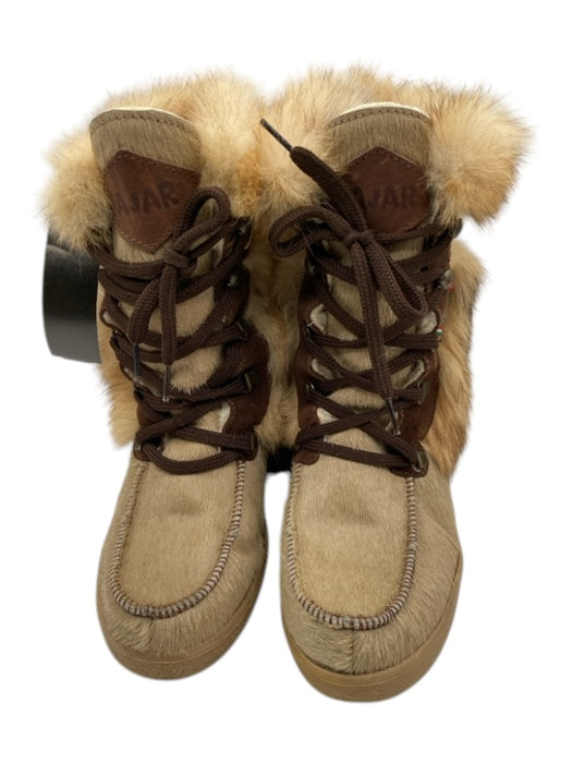 Pajar Shoe Size 38 Brown & Beige Cowhide Ponyhair Almond Toe Laces Fox Fur Boots Brown & Beige / 38