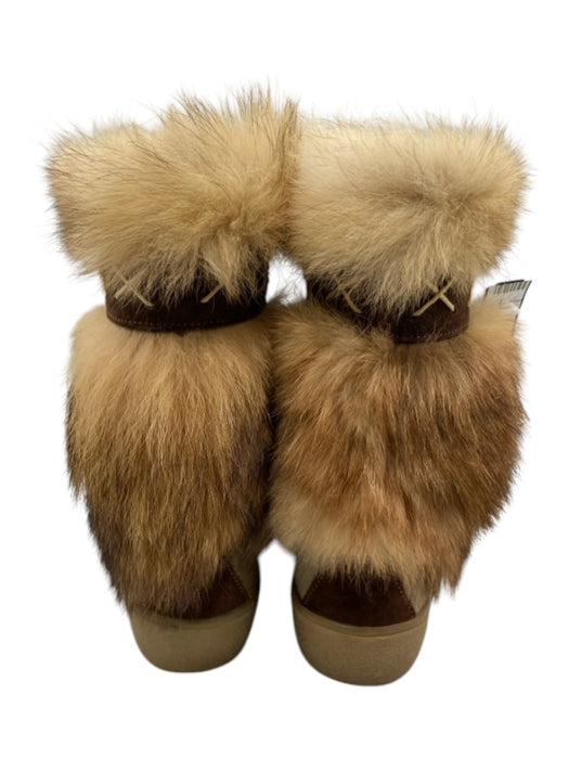 Pajar Shoe Size 38 Brown & Beige Cowhide Ponyhair Almond Toe Laces Fox Fur Boots Brown & Beige / 38