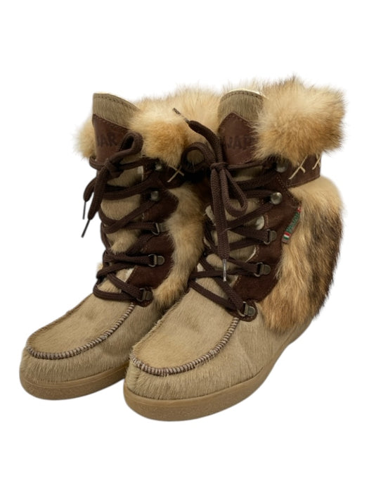 Pajar Shoe Size 38 Brown & Beige Cowhide Ponyhair Almond Toe Laces Fox Fur Boots Brown & Beige / 38