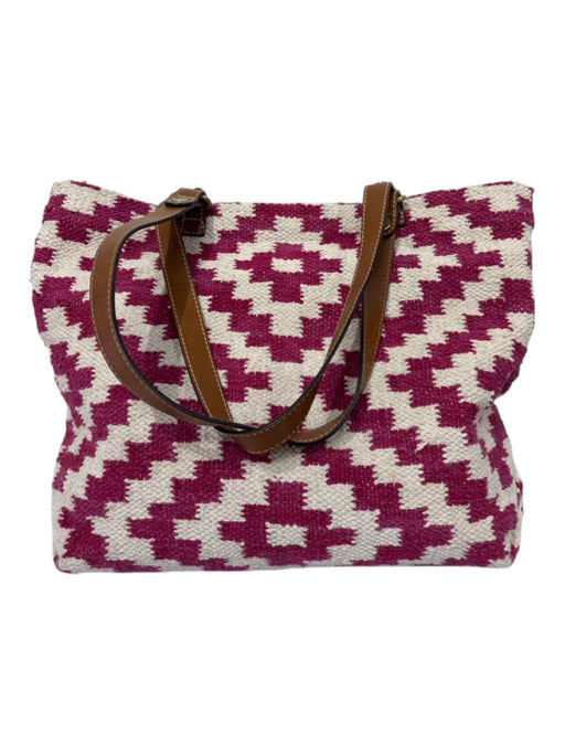 Patricia Nash Cream & Magenta Cotton Woven Leather Straps Toggle Closure Bag Cream & Magenta