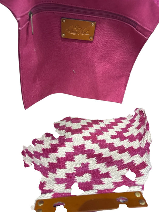 Patricia Nash Cream & Magenta Cotton Woven Leather Straps Toggle Closure Bag Cream & Magenta