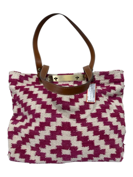 Patricia Nash Cream & Magenta Cotton Woven Leather Straps Toggle Closure Bag Cream & Magenta