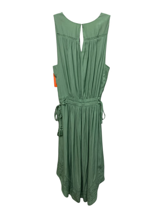 Ramy Brook Size M Light Green Polyester Sleeveless V Neck Drawstring Waist Dress Light Green / M