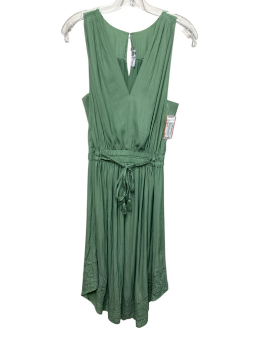 Ramy Brook Size M Light Green Polyester Sleeveless V Neck Drawstring Waist Dress Light Green / M