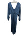 ASTR Size XS Blue Viscose Satin Long Balloon Sleeve Wrap V Neck Front Slit Dress Blue / XS