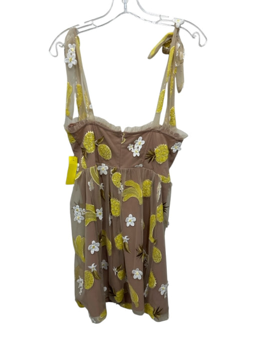 For Love & Lemons Size S Beige, Yellow & White Polyester Sheer Overlay Dress Beige, Yellow & White / S