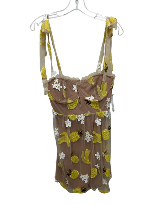 For Love & Lemons Size S Beige, Yellow & White Polyester Sheer Overlay Dress Beige, Yellow & White / S