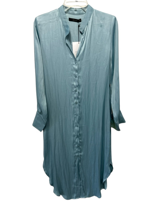 Deluc Size S Light Blue Polyester Satin Long Cuff Sleeve Button Front Midi Dress Light Blue / S