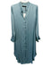 Deluc Size S Light Blue Polyester Satin Long Cuff Sleeve Button Front Midi Dress Light Blue / S