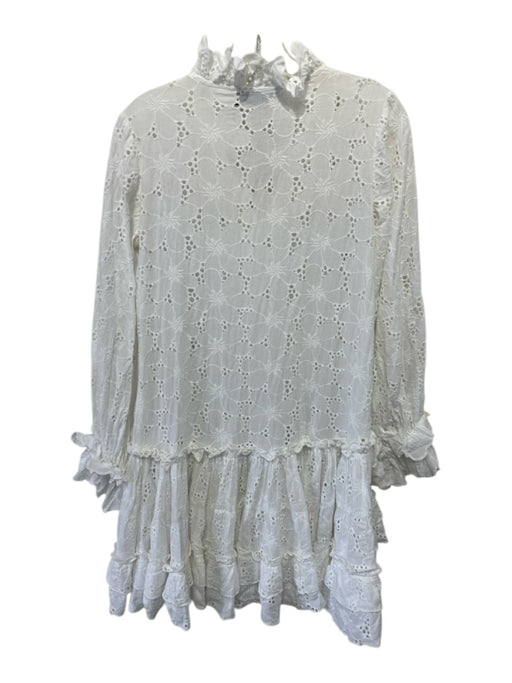 KLEID Size XS White Eyelet Lace Long Puff Sleeve Ruffle Tie Neck Dress White / XS