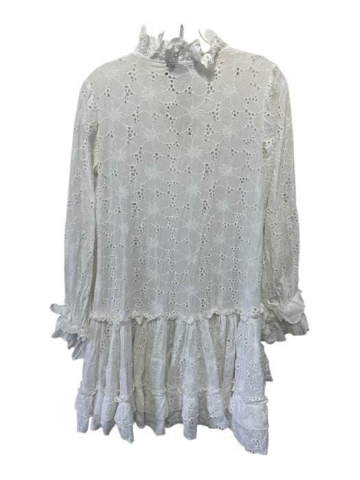 KLEID Size XS White Eyelet Lace Long Puff Sleeve Ruffle Tie Neck Dress White / XS