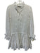 KLEID Size XS White Eyelet Lace Long Puff Sleeve Ruffle Tie Neck Dress White / XS