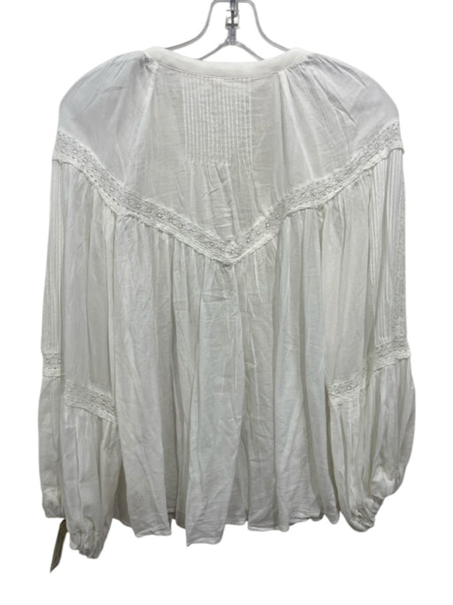 Spell Size XS White Cotton & Viscose Long Sleeve Button Front Pleat Detail Top White / XS