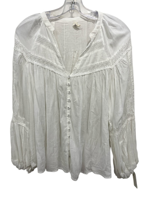 Spell Size XS White Cotton & Viscose Long Sleeve Button Front Pleat Detail Top White / XS