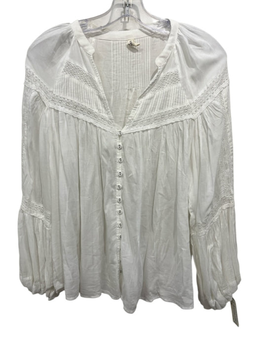 Spell Size XS White Cotton & Viscose Long Sleeve Button Front Pleat Detail Top White / XS