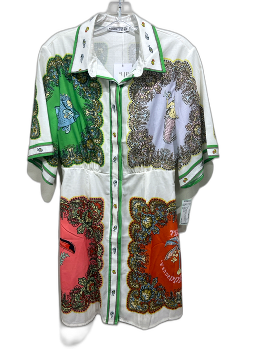 Kendall Lane Size XS White & Multi Linen & Polyester Paisley Print Mermaid Dress White & Multi / XS