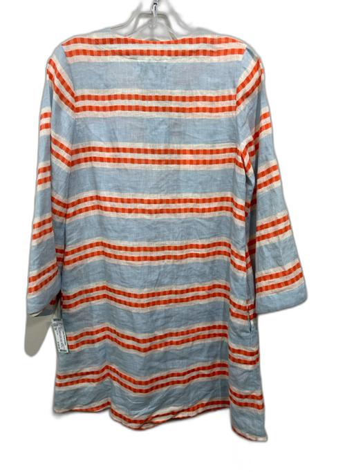 Olivia by Livro Size XS Blue, Orange & White Linen Striped Long Sleeve Dress Blue, Orange & White / XS