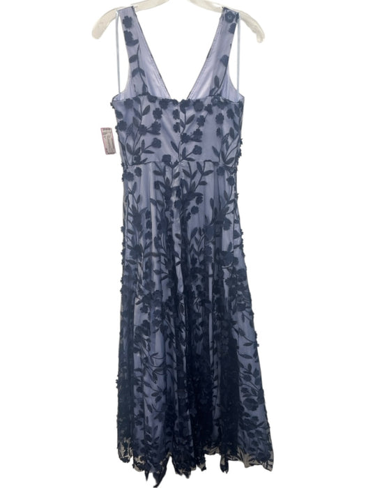 Eliza J Size 4 Navy & Periwinkle Polyester Sleeveless Floral Lace Overlay Gown Navy & Periwinkle / 4
