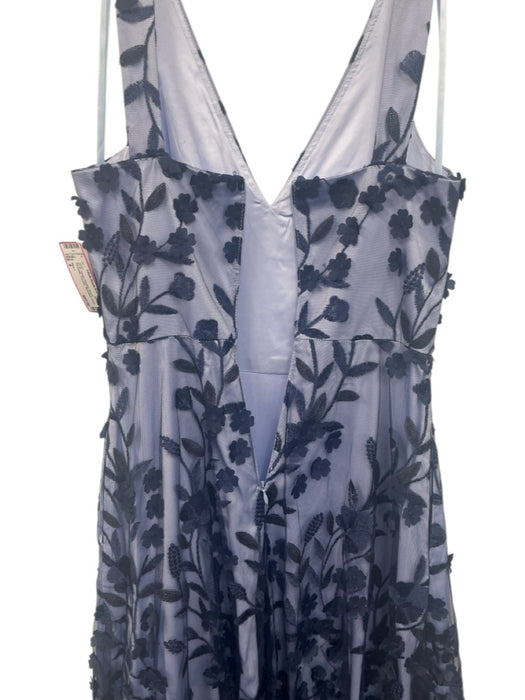 Eliza J Size 4 Navy & Periwinkle Polyester Sleeveless Floral Lace Overlay Gown Navy & Periwinkle / 4