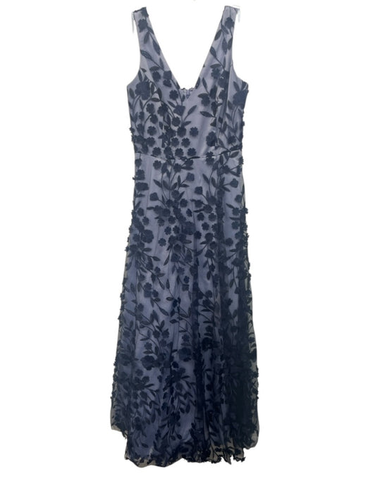 Eliza J Size 4 Navy & Periwinkle Polyester Sleeveless Floral Lace Overlay Gown Navy & Periwinkle / 4