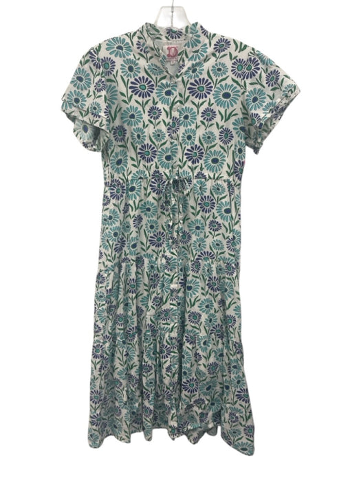 Victoria Dunn Size Small Blue, Green, White Cotton Short Sleeve Floral Dress Blue, Green, White / Small