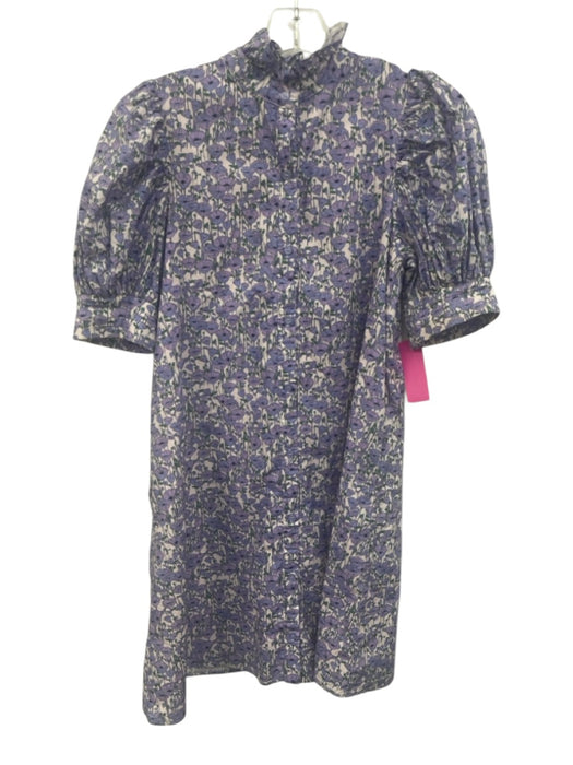 Hyacinth House Size XXS Purple, Green, White Short Puff Sleeve Floral Dress Purple, Green, White / XXS