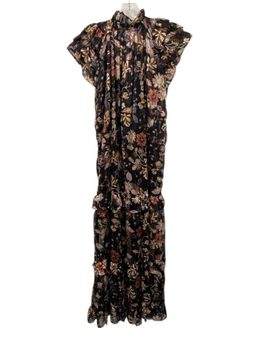 Sabina Musayev Size XS Black, Purple, Cream Polyester Button Detail Floral Dress Black, Purple, Cream / XS