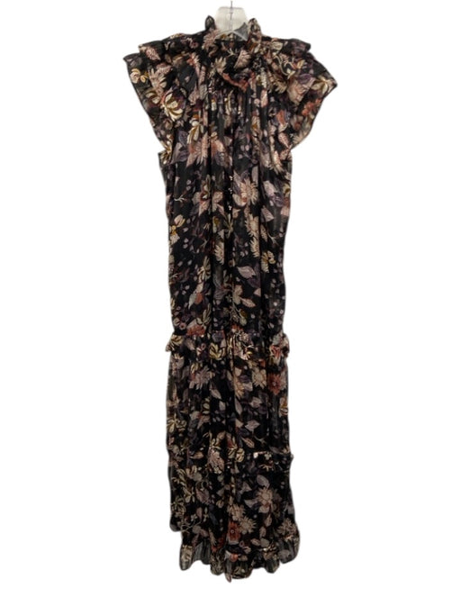 Sabina Musayev Size XS Black, Purple, Cream Polyester Button Detail Floral Dress Black, Purple, Cream / XS