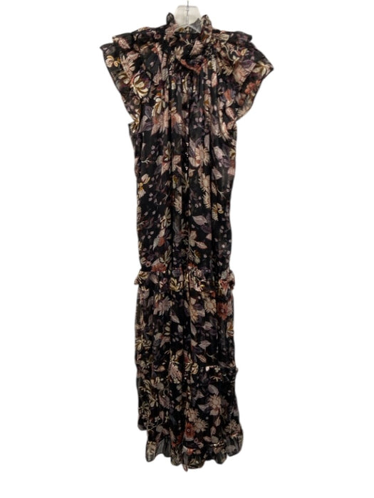Sabina Musayev Size XS Black, Purple, Cream Polyester Button Detail Floral Dress Black, Purple, Cream / XS