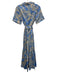 1. State Size S Blue & Beige Cotton Leaves Short Cuffed Sleeves Midi Dress Blue & Beige / S