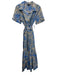 1. State Size S Blue & Beige Cotton Leaves Short Cuffed Sleeves Midi Dress Blue & Beige / S