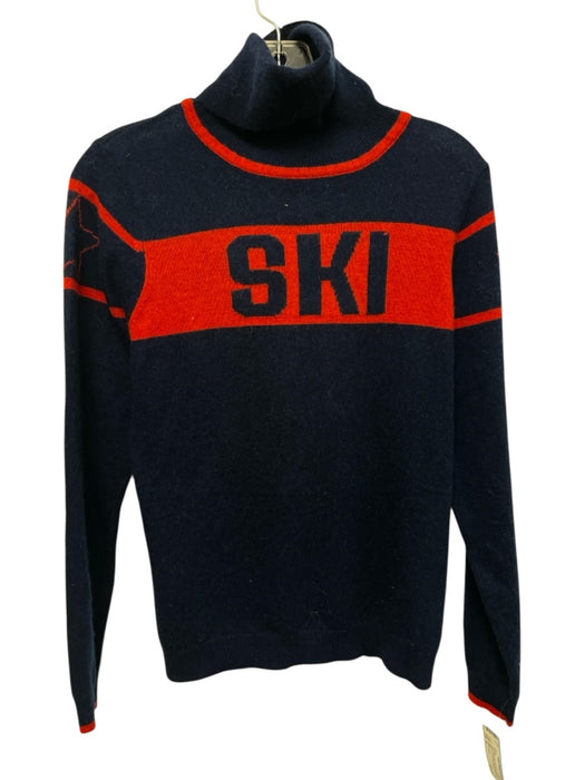 Scott & Scott Size M Navy Blue & Red Merino Wool & Cashmere Knit Slogan Sweater Navy Blue & Red / M