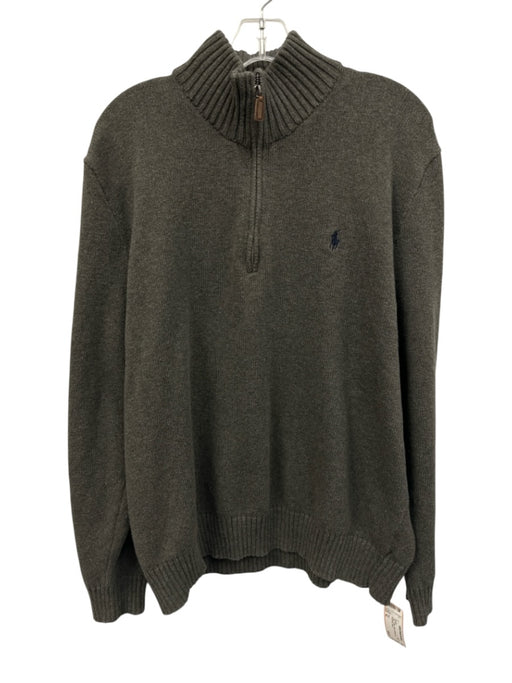 Polo Size XL Gray Cotton Solid Quarter Zip Men's Sweater Gray / XL