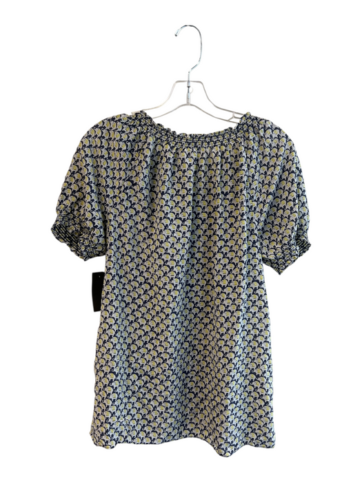 Joie Size M Blue & Yellow Silk Short Sleeve V Neck Tassel Tie neck Top Blue & Yellow / M