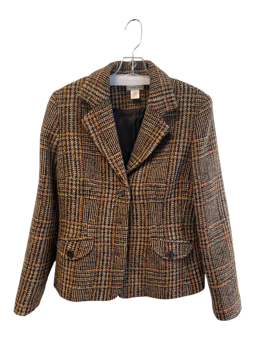 Harolds Size 10 Brown Wool Blend Tweed 3 button Blazer front pocket Jacket Brown / 10
