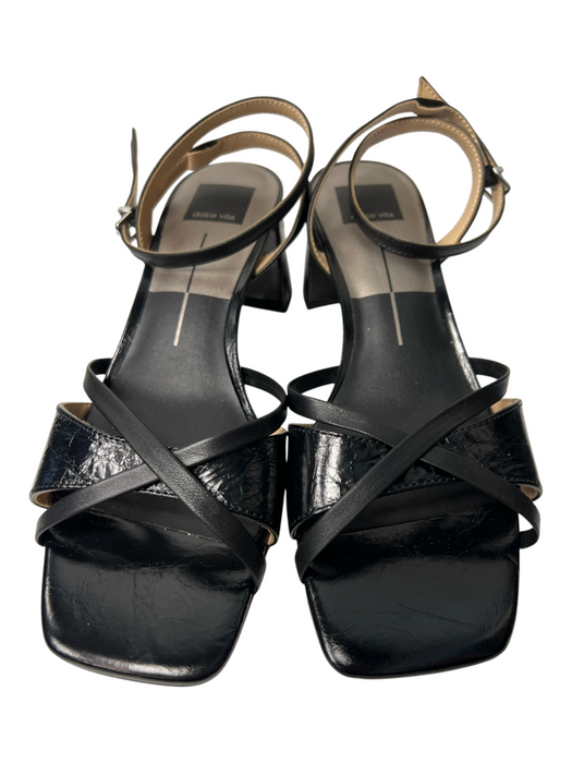 Dolce Vita Shoe Size 9 Black Leather Open Toe & Heel Square Toe Block Heel Shoes Black / 9