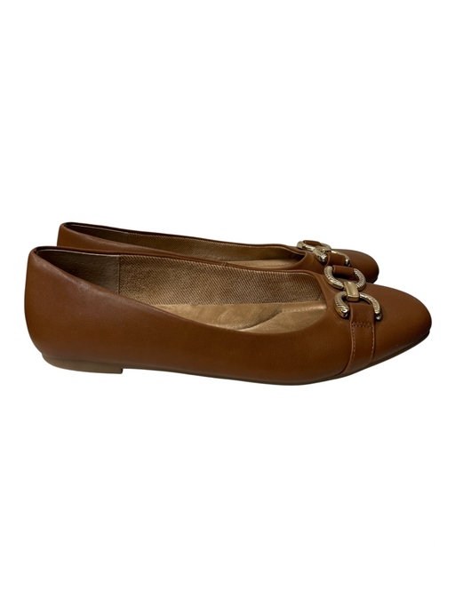 Giani Bernini Shoe Size est 9 Brown Leather Gold hardware Square Toe Flat Shoes Brown / est 9
