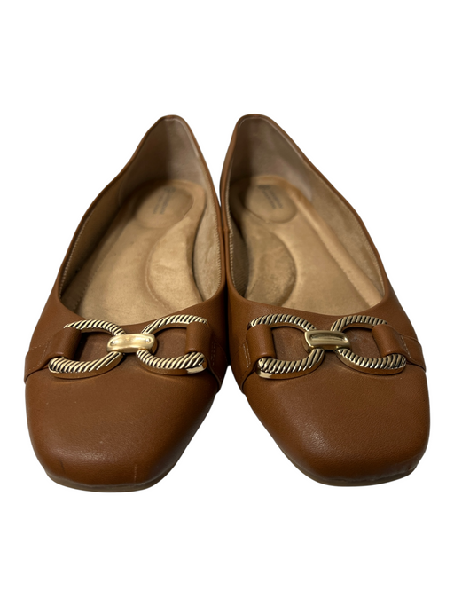 Giani Bernini Shoe Size est 9 Brown Leather Gold hardware Square Toe Flat Shoes Brown / est 9