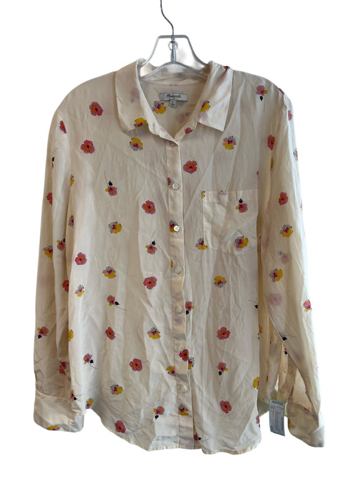 Madewell Size L Beige & Multi 100% Silk Long Sleeve Floral Print Collapsible Top Beige & Multi / L