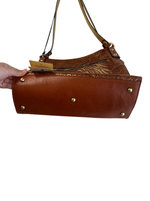 Patricia Nash Brown Leather metalic Floral Print Zip closure Bag Brown / M