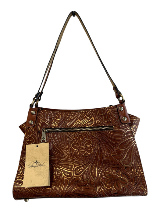 Patricia Nash Brown Leather metalic Floral Print Zip closure Bag Brown / M