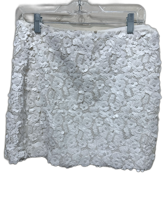 Zara Size M White Polyester Sequin & Beaded Flowers Side Zip Mini Skirt White / M