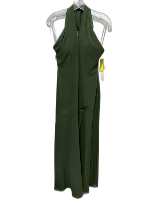 Revelry Size 8 Olive Green Polyester Halter Cut Out back Side Slit Gown Olive Green / 8