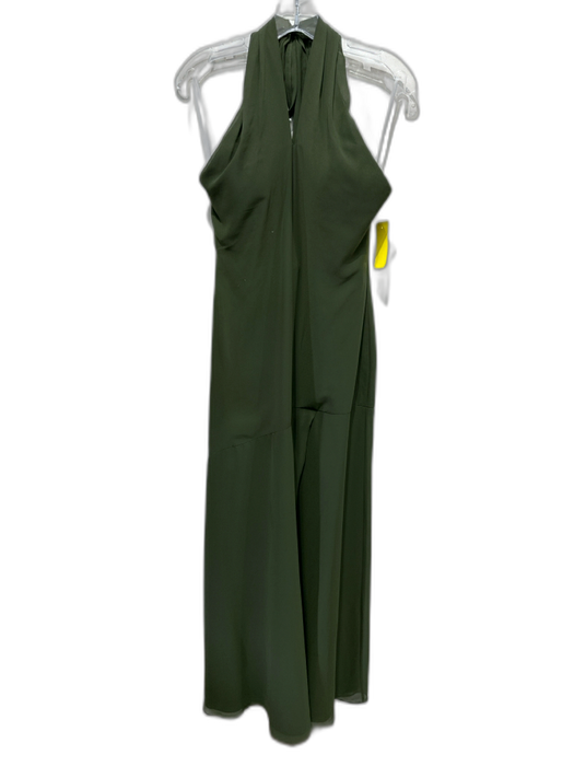 Revelry Size 8 Olive Green Polyester Halter Cut Out back Side Slit Gown Olive Green / 8