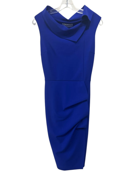 Chiara Boni Size 6 Dark Blue Polyamide & Elastane Sleeveless Ruffles Midi Dress Dark Blue / 6