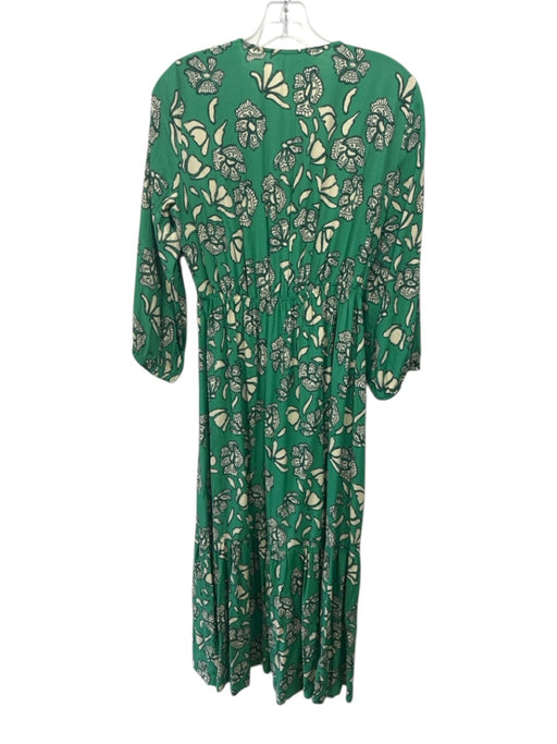 Ba&sh Size S Green & Beige Viscose 3/4 Sleeve Abstract Print V Neck Midi Dress Green & Beige / S