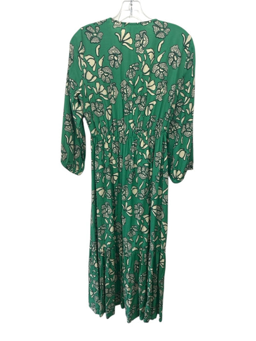 Ba&sh Size S Green & Beige Viscose 3/4 Sleeve Abstract Print V Neck Midi Dress Green & Beige / S