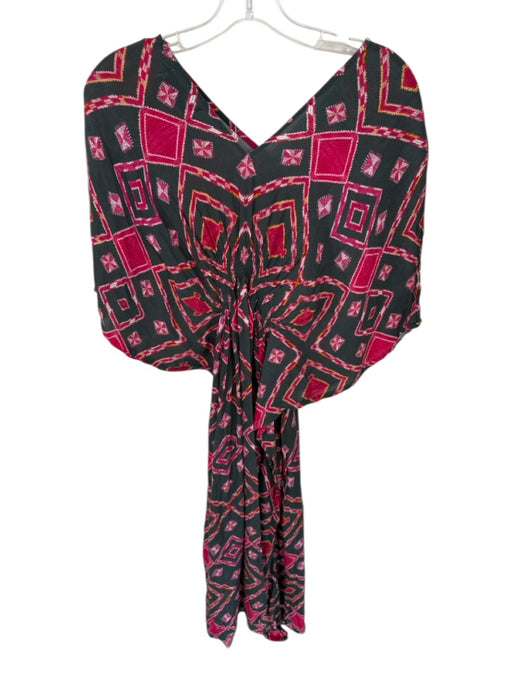 Rujuta Sheth Size One Size Charcoal & pink Viscose Short Sleeve V Neck Dress Charcoal & pink / One Size
